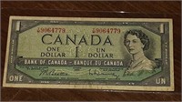 1954 BANK OF CANADA $1.00 NOTE Y/M9064779
