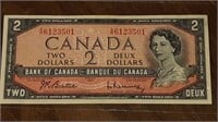 1954 CANADIAN $2.00 DOLLAR NOTE A/R6123501