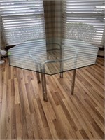 OCTAGONAL GLASS AND CHROME MIDCENTURY TABLE