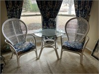 3 PIECE SET WICKER AND BENTWOOD TABLE AND CHAIRS