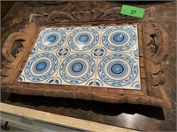 MIDCENTURY SPANISH CARVED WOOD TILE TRAY