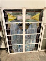 2 antique,steel framed stained glass windows.