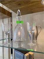 3 PIECE SET ETCHED GLASS DECANTER AND GLASSES