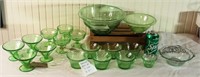 Green Depression Glass Cups Sherbets & Bowls