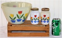 Vintage Fire-King Tulip Mixing Bowl w S&P Set