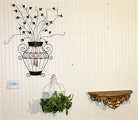 Wall Decor - 2 Metal Floral Hangings & Shelf