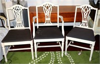 3 Matching Wood Dining Chairs - 1 with Arms