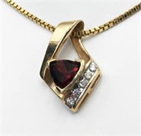 14K Necklace w/14K Diamond & Garnet Pendant.