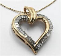 14K Necklace w/10K Baguette Diamond Heart Pendant.