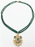 Emerald Necklace w/Emerald & White Stone Pendant.