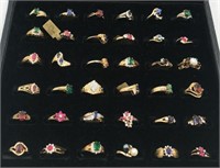 Lot of 36 Mostly Sterling & Gold-Plated Rings.