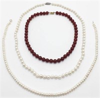 Lot: 2 Pearl Necklaces & One Carnelian Necklace.