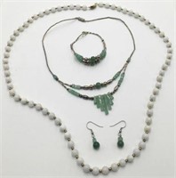 Lot: 2 Jade Necklaces, Bracelet & Earrings.