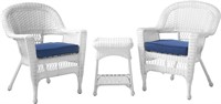 Jeco 3 Piece Wicker Seating Set with Blue Cushion