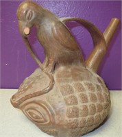 8" Tall Peruvian Pottery Water Vessel, Some Damage