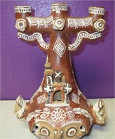 7.5" Tall Hand Painted Peruvian Pottery Candleabra