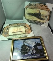 Lot of 3 Pictures (2 Railroad, 1 Ship)