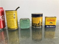 Various vintage tins - (Coleman, Blue Ribbon)