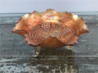 Carnival glass 3-footed dish