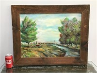 Original painting w/ barnwood frame 28.5"x23"