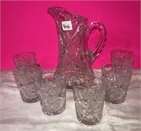 Cut Glass Pitcher and glasses