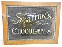 Sparrow's Chocolate framed glass advertisement