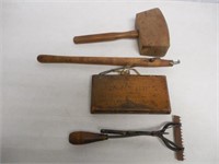 lot of 3 tools carpet stretcher, mallet, & other