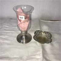 Sterling silver candle stick and silver candy dish