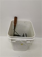 bucket of asst. hardware - pliers, clamps, etc.