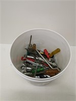 bucket of asst. hardware - wrenches, etc.