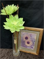 Green Flowers in Vase & Flower Print Framed