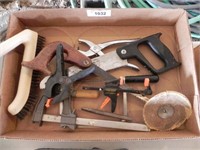 Flat of misc. - saws, clamps, brush and more