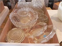Variety of Pressed Glass Bowls, Decanters etc.
