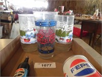 Vintage Pepsi Tin Can, 3 Glasses & Pen