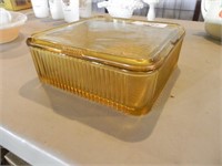 Vintage Yellow Covered Square Refrigerator Dish
