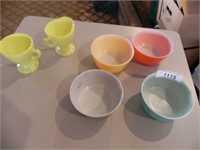 Vintage Colored Hazel-Atlas Bowls, Cream & Sugar