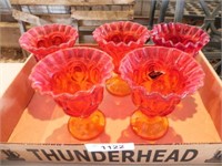 Vintage Heritage Glass Red-Orange Pedistal Dishes