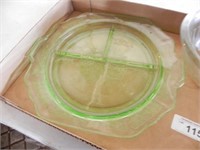 Vintage Depression-Green Divided Plate, Clear Bowl