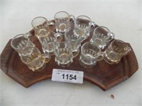 Vintage Liquor Tray w'11 Mug Shot Glasses