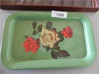 Vintage Metal Rose Tray & Glass Top Serving Tray