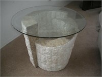 Side Table, Glass Top, Poly Base, 28x22