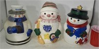 3  snow men cookie jars.