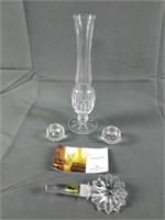 Waterford Vase, Wine Cork, and Swarovski Candle