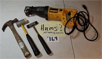 DeWalt Saws-All (not working but hums) & 3 hammers
