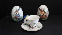 MINIATURE CUP & SAUCER + 2 CHINA EGGS