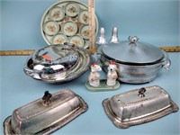 ABP cut glass bowl, metalware, vintage dog