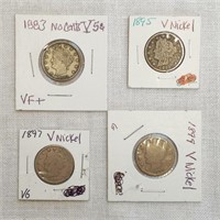 1883 No Cents/1895/1897/1899 V Nickels