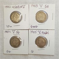 1883 No Cents/1903/1904/1905 V Nickels