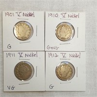 1902/1910/1911/1912 V Nickels