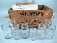 Wilsons roast beef wood crate, canning jars